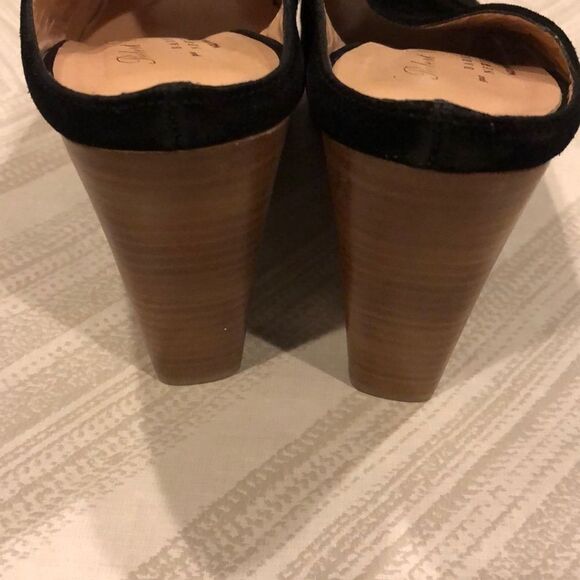 Robert Clergerie Black Suede Peep Toe Wooden Platform & Heel Sandals - Size 10 - Picture 4 of 8